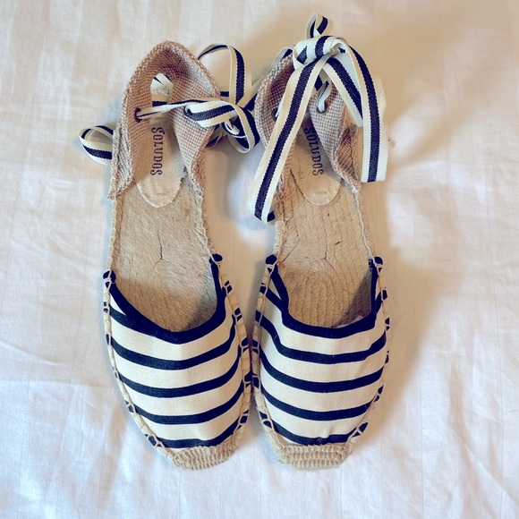 Soludos stripe canvas ankle tie espadrille sandals - Picture 2 of 7